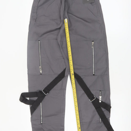 PrettyLittleThing Women Grey Cargo Trousers UK 4 Utility Zip Strap Pants