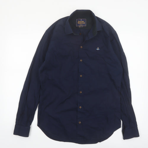 Vivienne Westwood Men Blue Cotton Long Sleeve Button-Up Shirt L