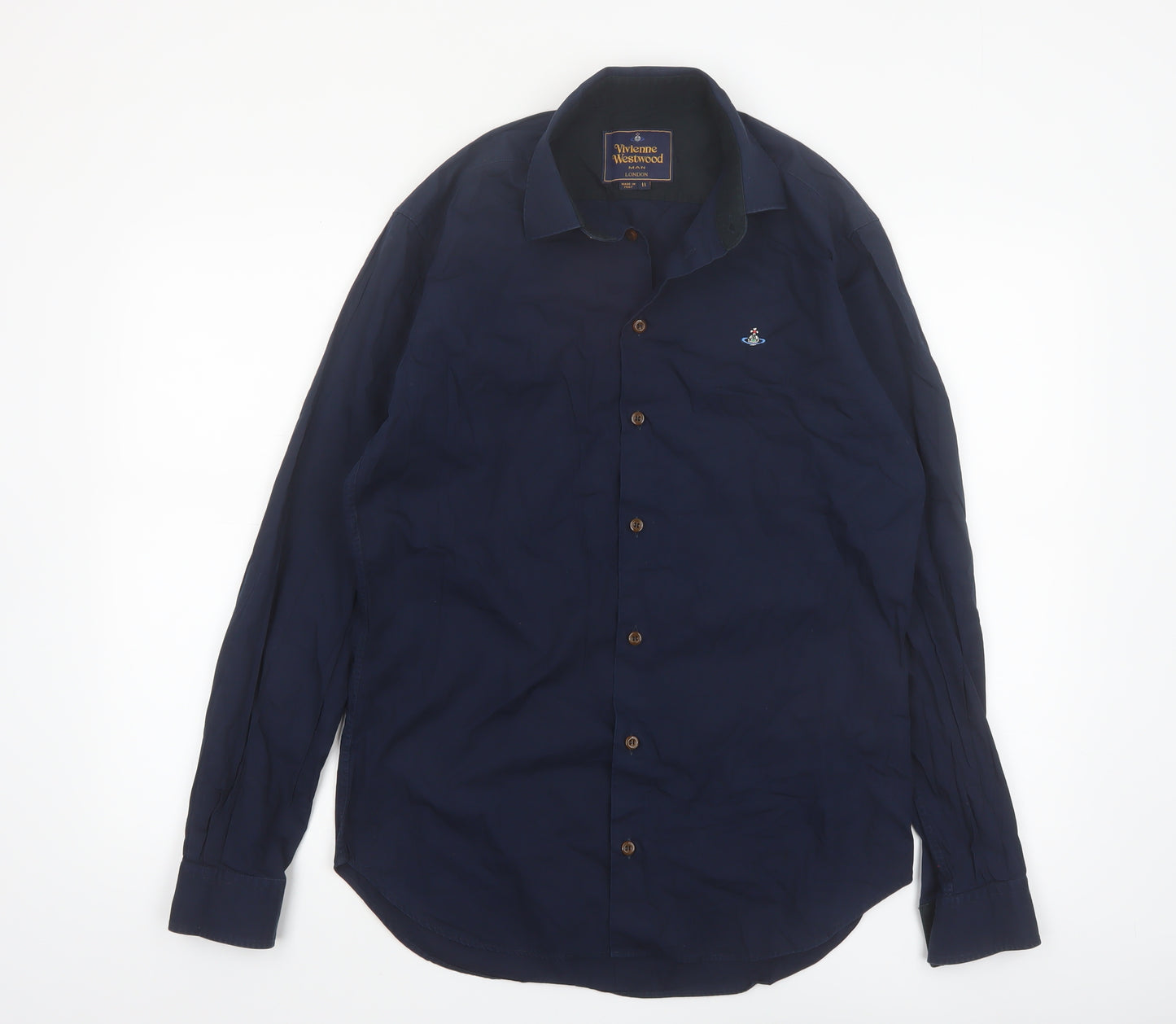 Vivienne Westwood Men Blue Cotton Long Sleeve Button-Up Shirt L