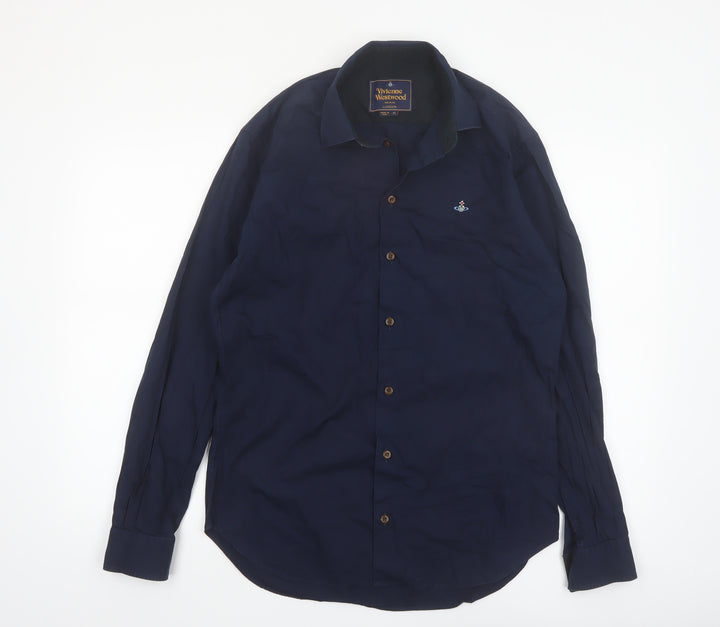 Vivienne Westwood Men Blue Cotton Long Sleeve Button-Up Shirt L