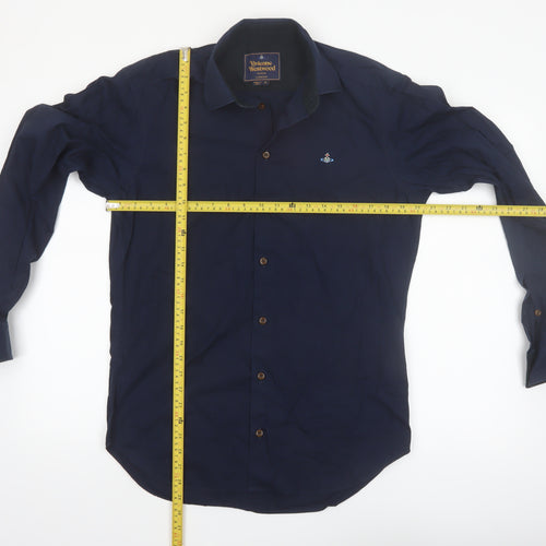 Vivienne Westwood Men Blue Cotton Long Sleeve Button-Up Shirt L