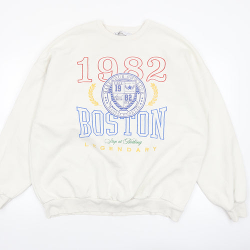 Bershka Men's White Boston 1982 Graphic Sweatshirt Size M