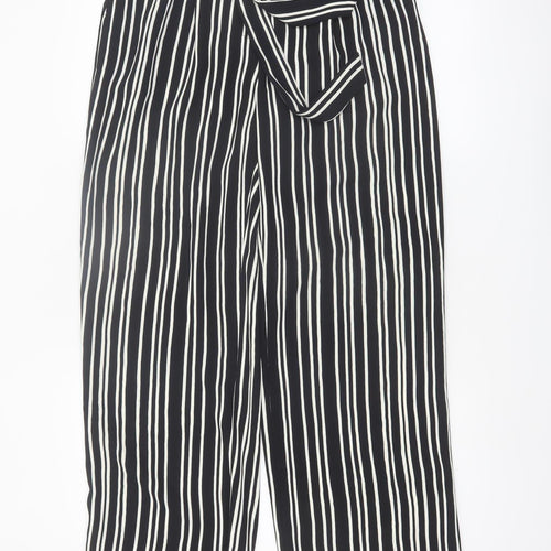 H&M Women’s Black Striped Cropped Wide-Leg Trousers Size 10