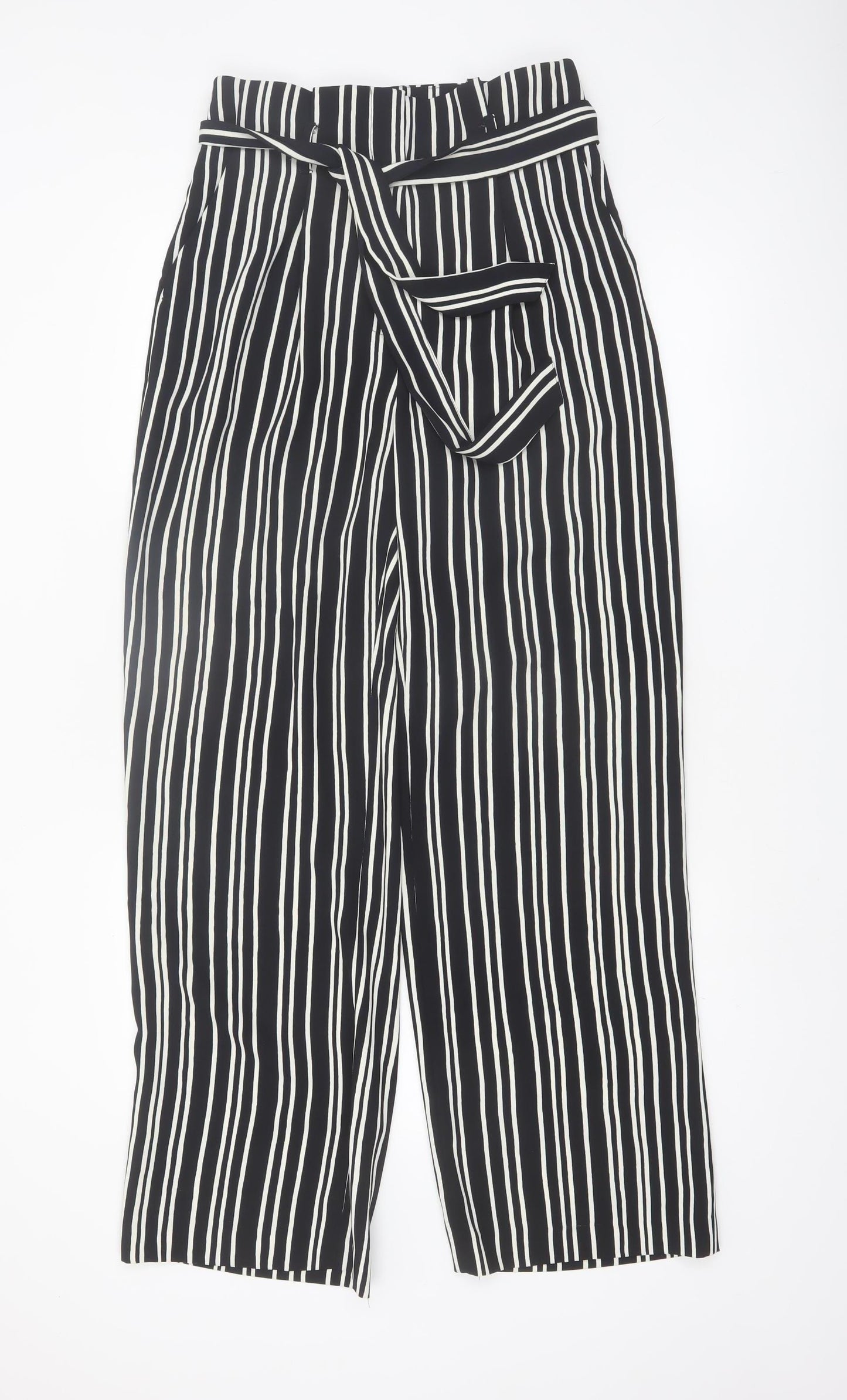 H&M Women’s Black Striped Cropped Wide-Leg Trousers Size 10