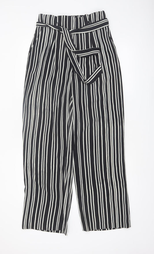 H&M Women’s Black Striped Cropped Wide-Leg Trousers Size 10