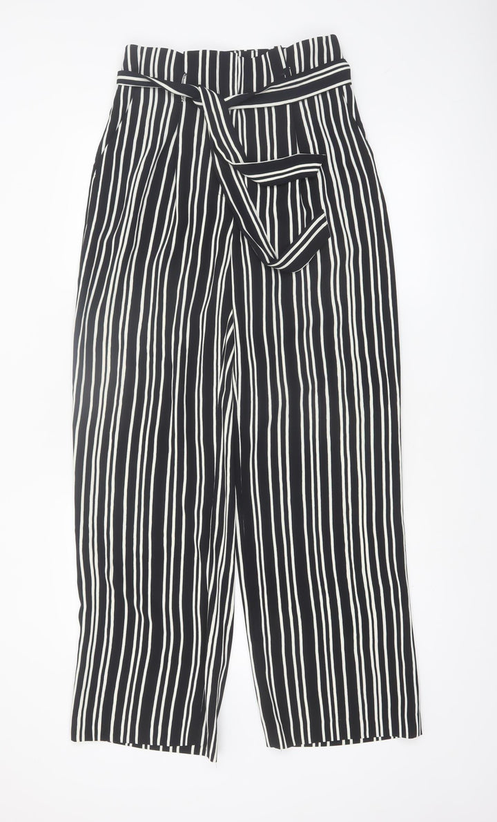 H&M Women’s Black Striped Cropped Wide-Leg Trousers Size 10