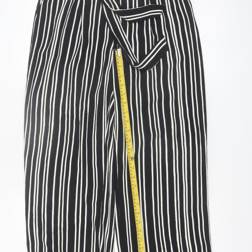 H&M Women’s Black Striped Cropped Wide-Leg Trousers Size 10