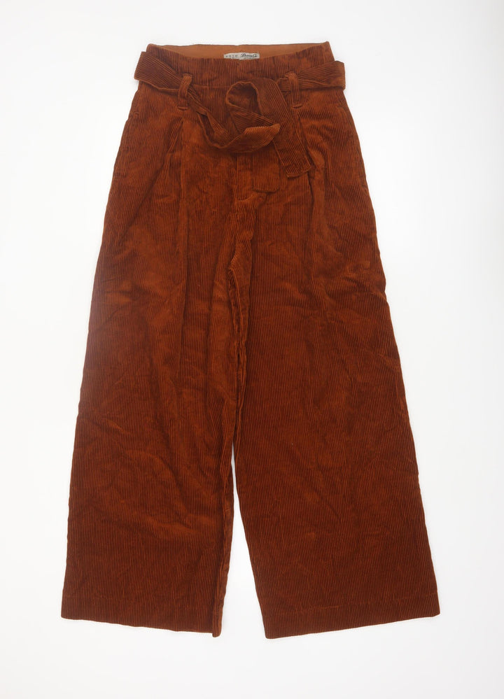 Denim Co. Women's Brown Corduroy Paperbag Wide-Leg Trousers Size 8