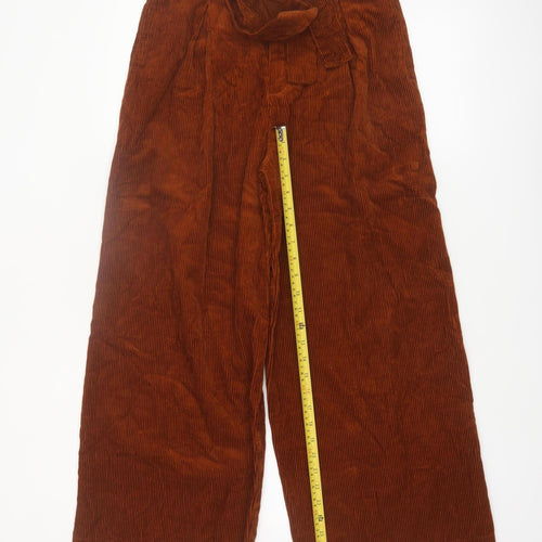 Denim Co. Women's Brown Corduroy Paperbag Wide-Leg Trousers Size 8