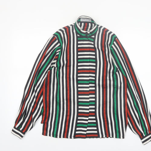 Jaeger Women Multicoloured Silk Striped Long Sleeve Blouse Size 10