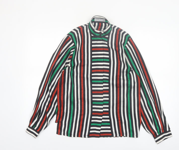 Jaeger Women Multicoloured Silk Striped Long Sleeve Blouse Size 10