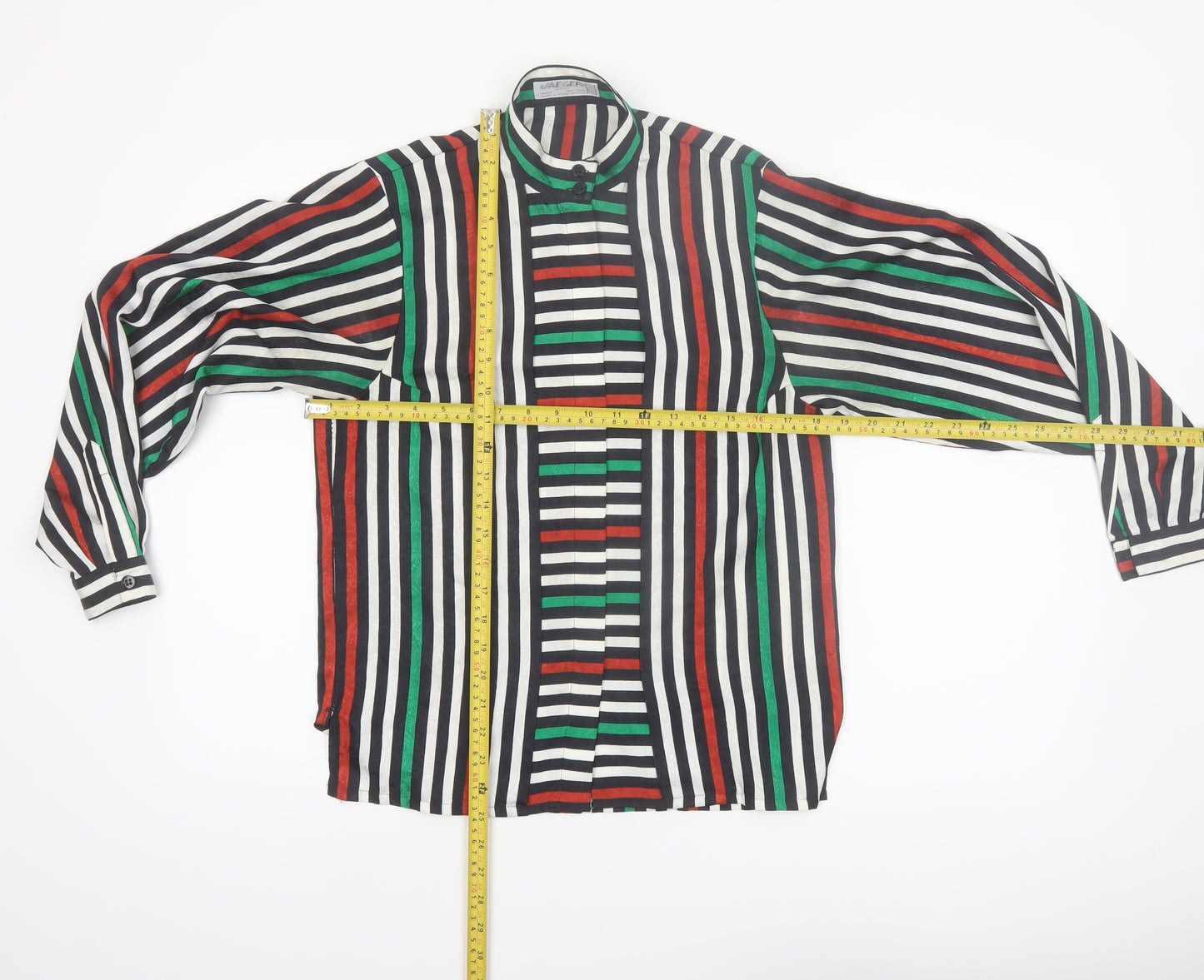 Jaeger Women Multicoloured Silk Striped Long Sleeve Blouse Size 10