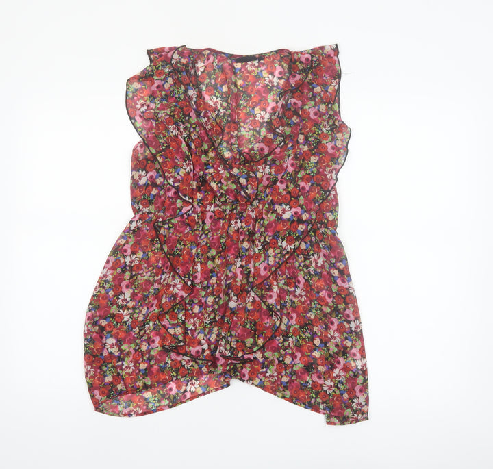 Next Women’s Multicoloured Floral Chiffon Ruffle Wrap Blouse Size 10