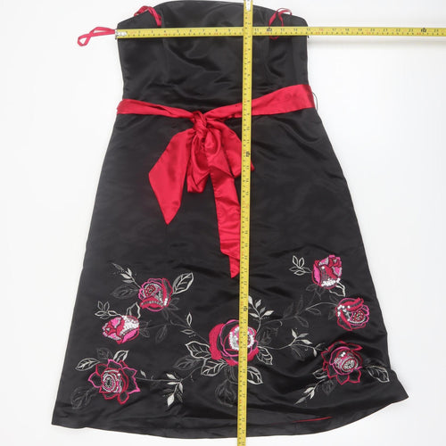 Début Womens Black Red Floral Embroidered Strapless Knee Dress Size 12