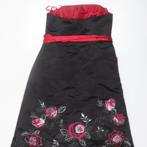 Début Womens Black Red Floral Embroidered Strapless Knee Dress Size 12