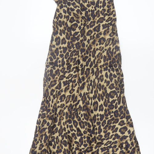 H&M Womens Beige Leopard Print A-Line Midi Skirt Size 4 Viscose