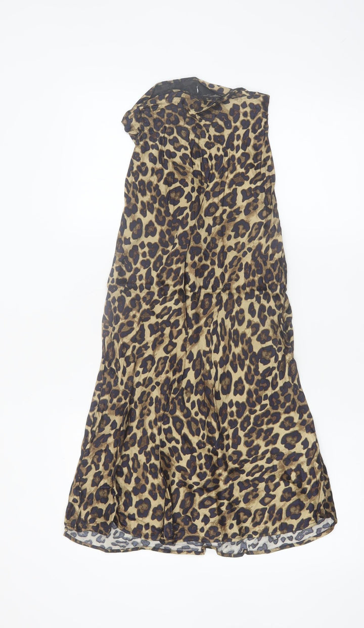 H&M Womens Beige Leopard Print A-Line Midi Skirt Size 4 Viscose