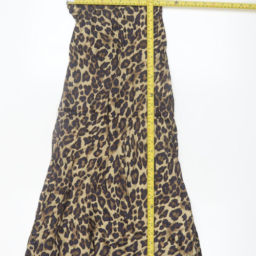 H&M Womens Beige Leopard Print A-Line Midi Skirt Size 4 Viscose