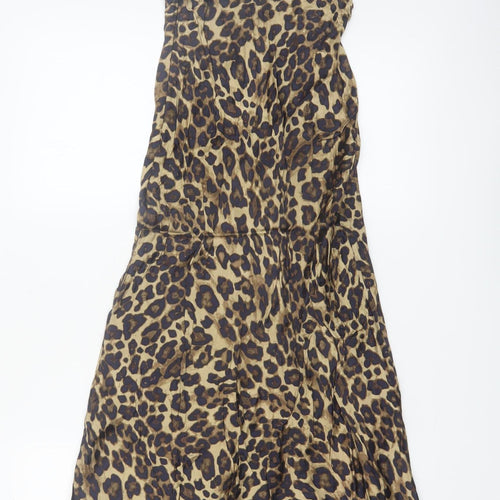 H&M Womens Beige Leopard Print A-Line Midi Skirt Size 4 Viscose