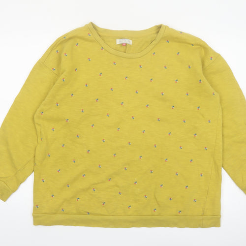 Brakeburn Womens Yellow Floral Embroidered Cotton Pullover Sweatshirt Size 16