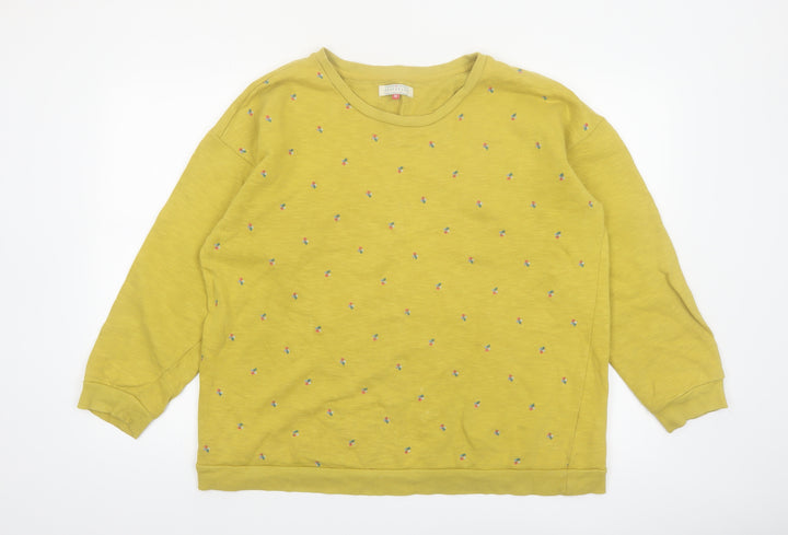 Brakeburn Womens Yellow Floral Embroidered Cotton Pullover Sweatshirt Size 16