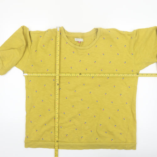 Brakeburn Womens Yellow Floral Embroidered Cotton Pullover Sweatshirt Size 16