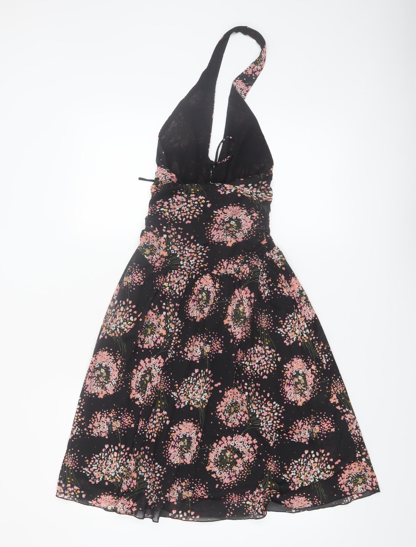 MNG Suit Women's Black Floral Halter Knee Length Dress Size 8