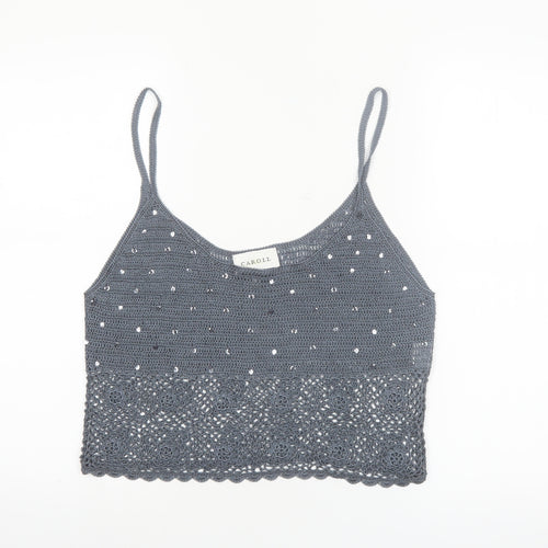 Caroll Women’s Grey Crochet Sequin Camisole Top Size 16
