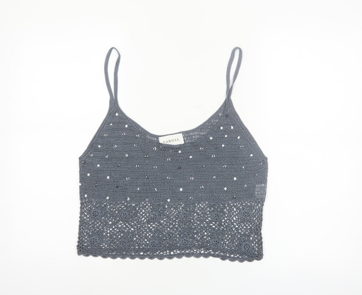 Caroll Women’s Grey Crochet Sequin Camisole Top Size 16