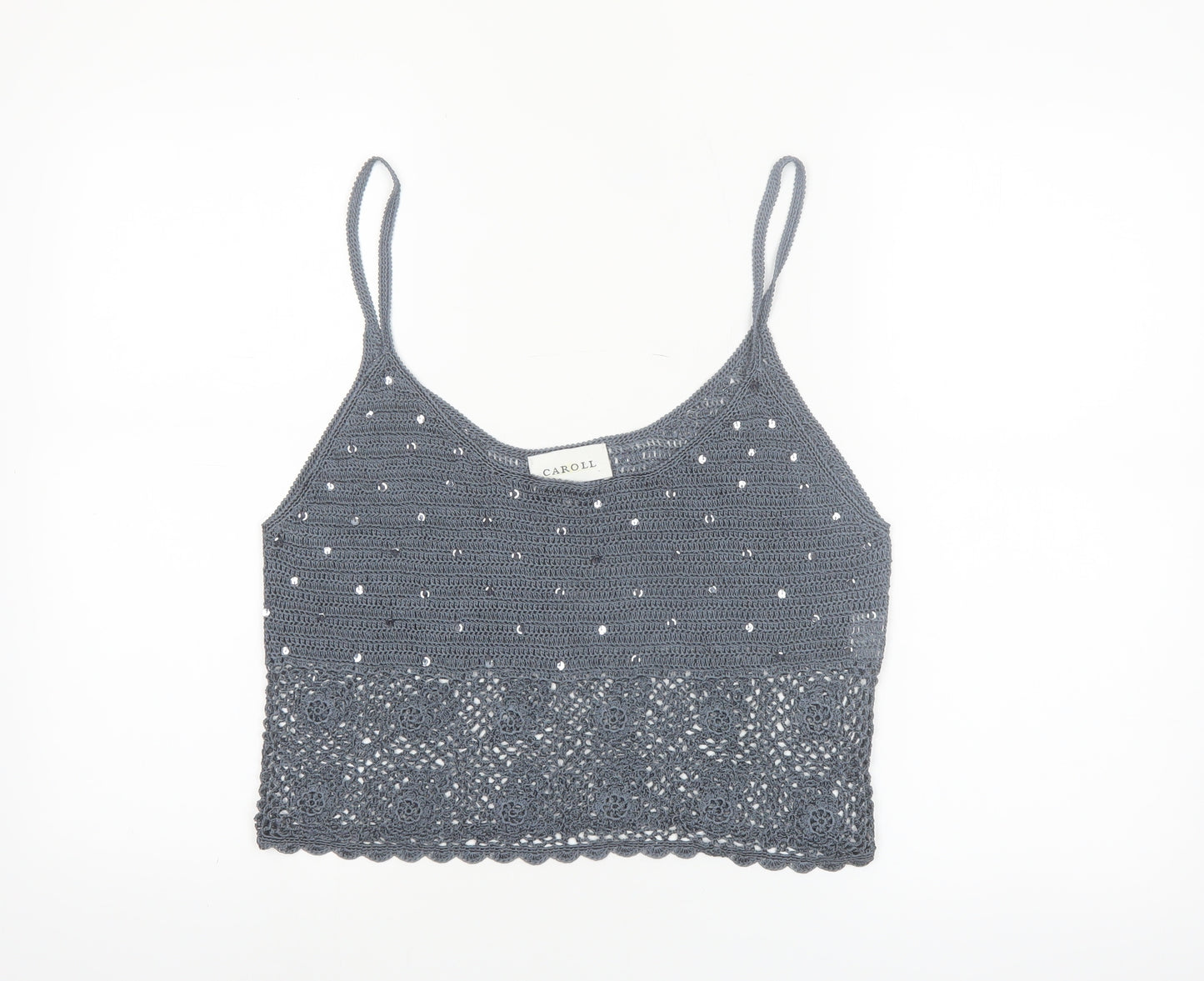 Caroll Women’s Grey Crochet Sequin Camisole Top Size 16