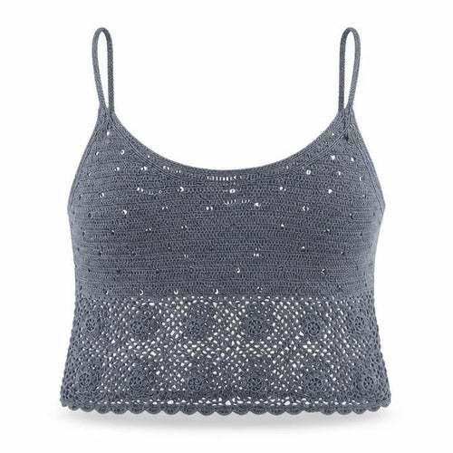 Caroll Women’s Grey Crochet Sequin Camisole Top Size 16