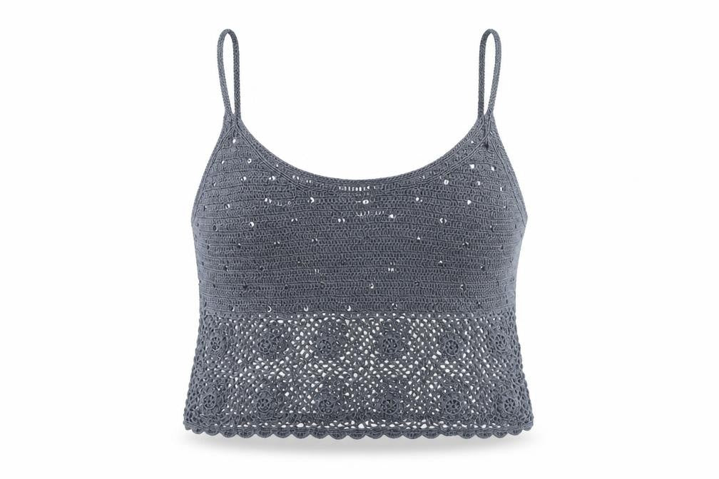 Caroll Women’s Grey Crochet Sequin Camisole Top Size 16
