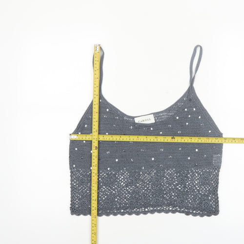 Caroll Women’s Grey Crochet Sequin Camisole Top Size 16