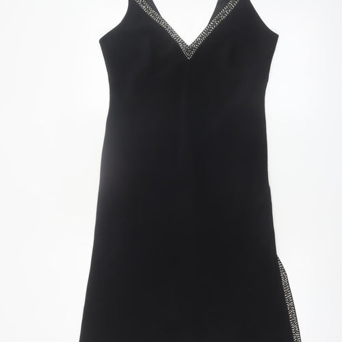 BL Women's Black Beaded V-Neck Slip Dress Size 12 Party Cocktail