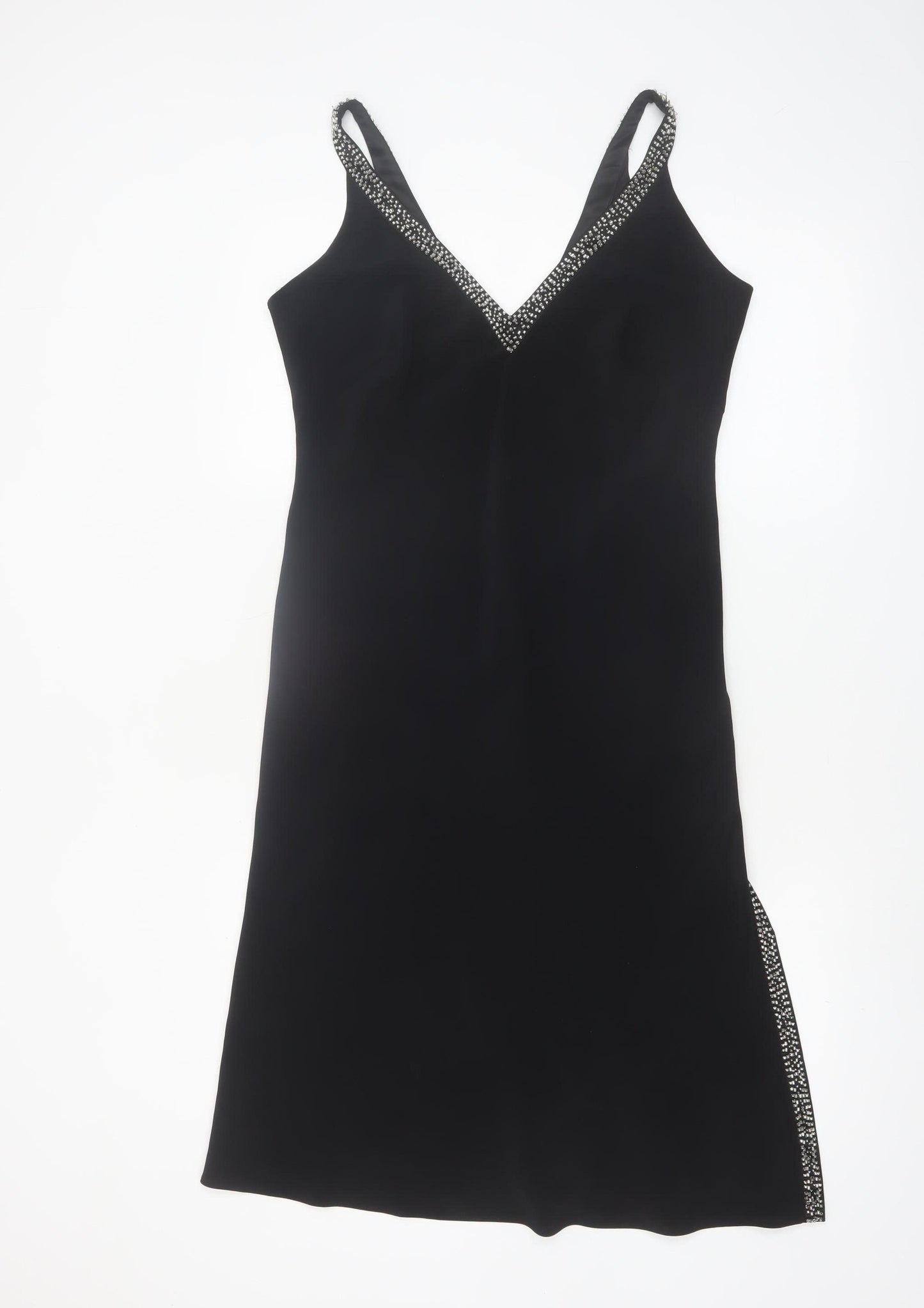 BL Women's Black Beaded V-Neck Slip Dress Size 12 Party Cocktail