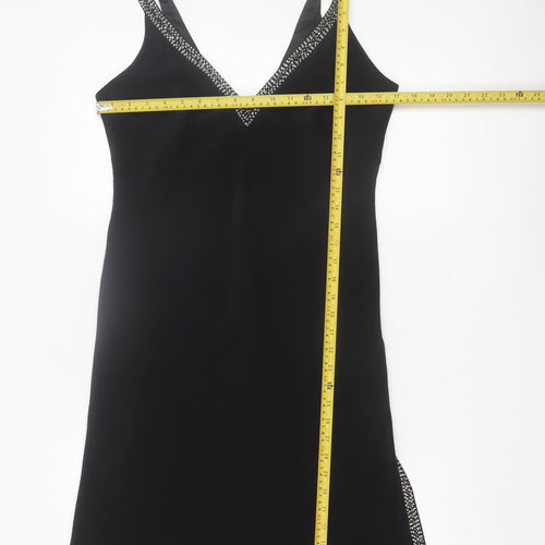 BL Women's Black Beaded V-Neck Slip Dress Size 12 Party Cocktail