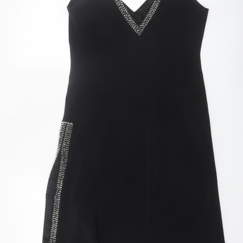 BL Women's Black Beaded V-Neck Slip Dress Size 12 Party Cocktail