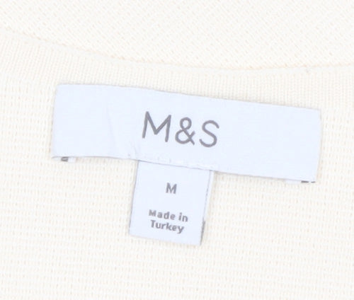 Marks and Spencer Women Beige Sleeveless V-Neck Button Blouse M