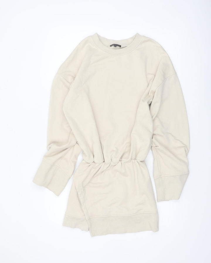 Noughts & Kisses Women’s Beige T-Shirt Dress S Long Sleeve Casual