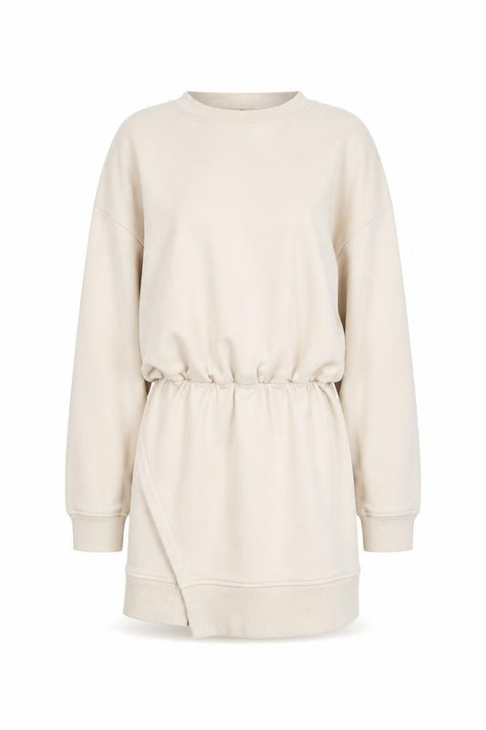 Front view of Noughts & Kisses Women’s Beige T-Shirt Dress S Long Sleeve Casual