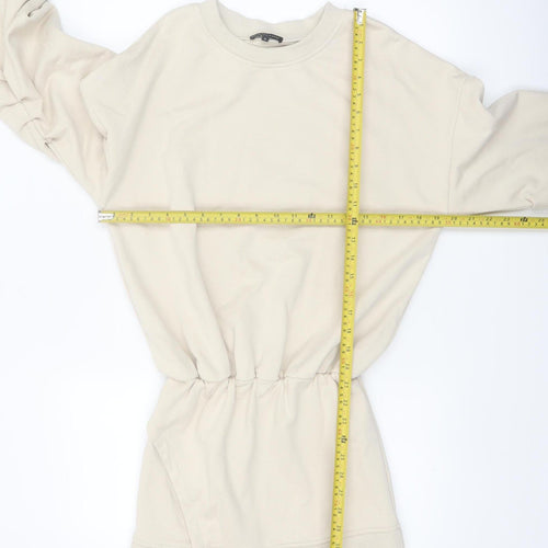Noughts & Kisses Women’s Beige T-Shirt Dress S Long Sleeve Casual