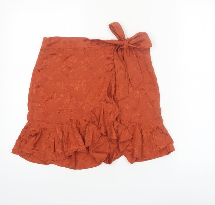 Urban Outfitters Womens Brown Wrap Ruffle Short Skirt L Viscose
