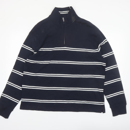 Marks and Spencer Men's Navy Striped 1/4 Zip Sweatshirt XL Relaxed Fit