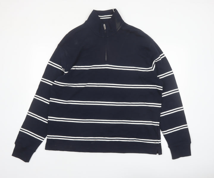 Marks and Spencer Men's Navy Striped 1/4 Zip Sweatshirt XL Relaxed Fit