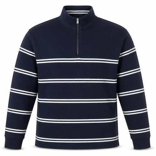 Marks and Spencer Men's Navy Striped 1/4 Zip Sweatshirt XL Relaxed Fit
