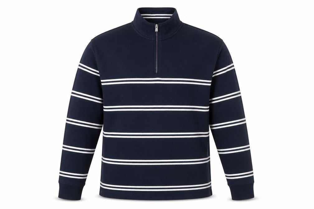Marks and Spencer Men's Navy Striped 1/4 Zip Sweatshirt XL Relaxed Fit