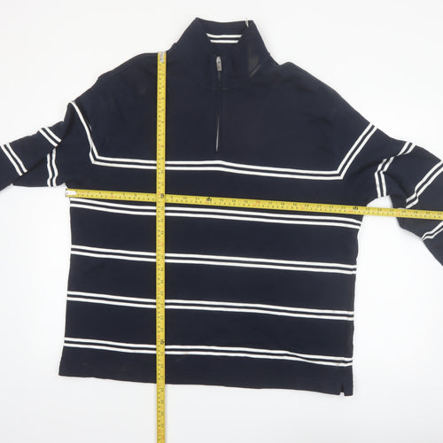 Marks and Spencer Men's Navy Striped 1/4 Zip Sweatshirt XL Relaxed Fit