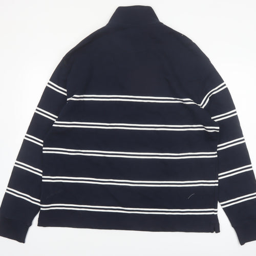 Marks and Spencer Men's Navy Striped 1/4 Zip Sweatshirt XL Relaxed Fit