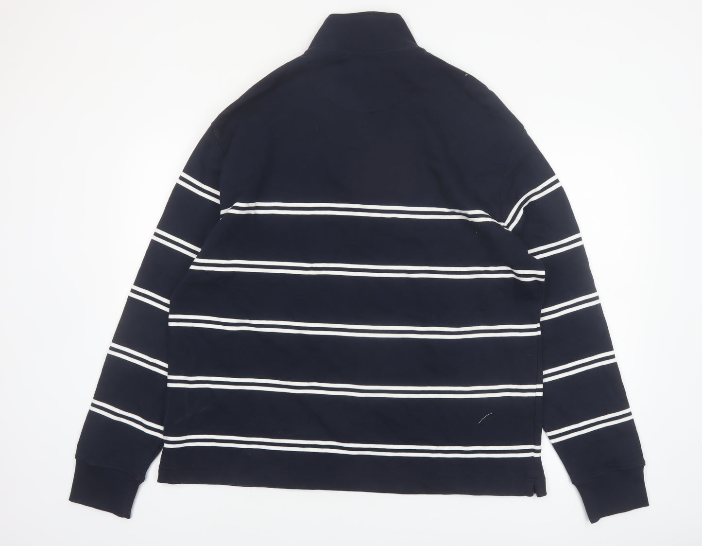 Marks and Spencer Men's Navy Striped 1/4 Zip Sweatshirt XL Relaxed Fit