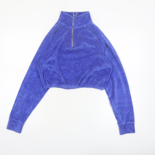 New Girl Order Women Blue Velour 1/2 Zip Crop Sweatshirt Small